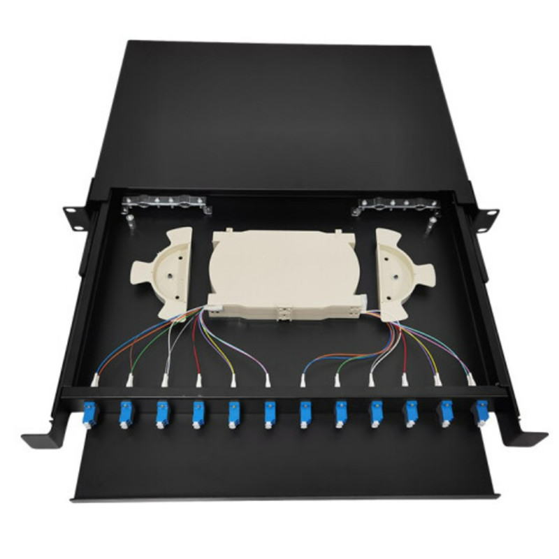 1U 19'' Rack Mount Enclosures, 24 Fibers Singlemode, 12x LC UPC Duplex-2